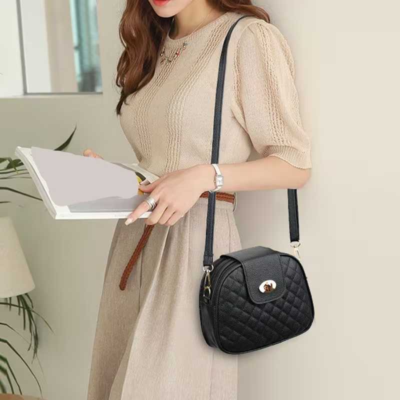 Women's Diamond-Pattern Small Shoulder Bag – Stylish Three-Layer Rectangular Crossbody Purse