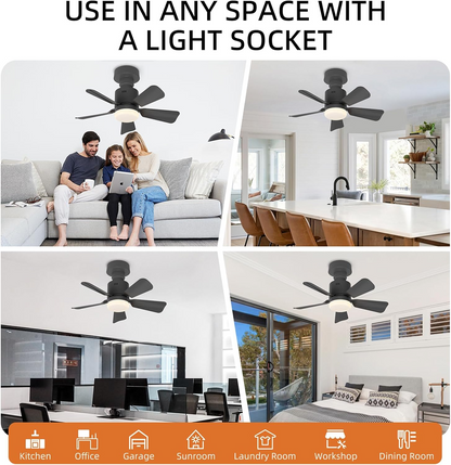 2-in-1 LED Ceiling Fan Light with Remote – Dimmable E26/E27 Socket 6-Blade Fan Lamp