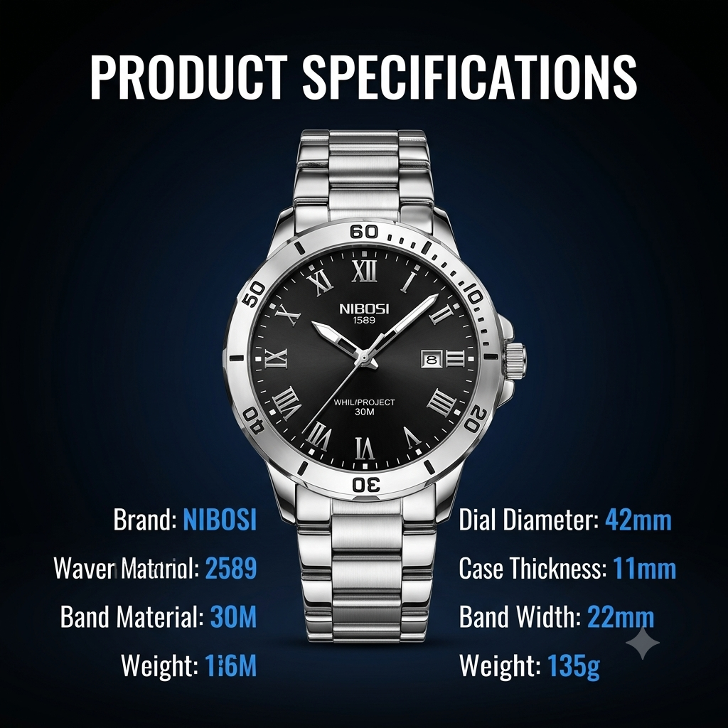 NIBOSI 2589 Men's Quartz Watch – Luxury Business Chronograph with Luminous Display & Calendar