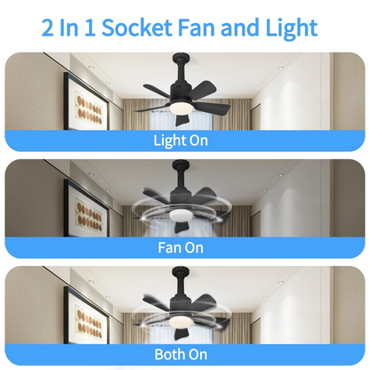 2-in-1 LED Ceiling Fan Light with Remote – Dimmable E26/E27 Socket 6-Blade Fan Lamp
